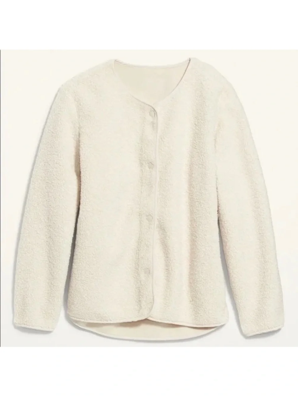 Old Navy Women’s Cozy Cream Collarless Sherpa Jacket